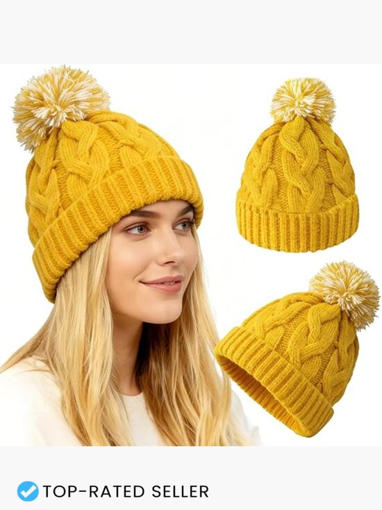 Slouchy Chunky Knit Beanie with Pom Pom - Cozy Winter Hat for Unisex